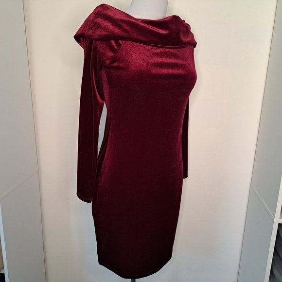 Forever 21 Juniors Dress Wine Off Shoulder Long Sleeve Size L - Picture 6 of 9